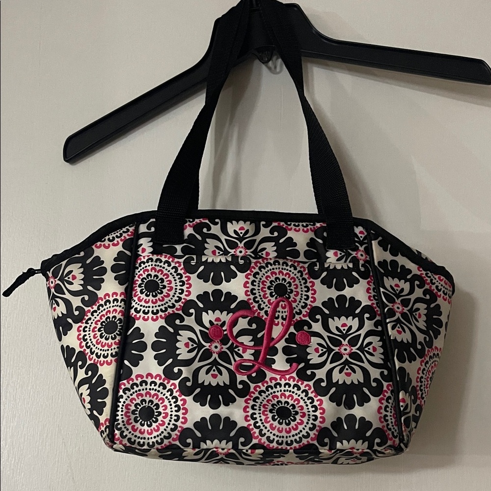 Thirty-One Black and Pink Patterned Insulated Tote